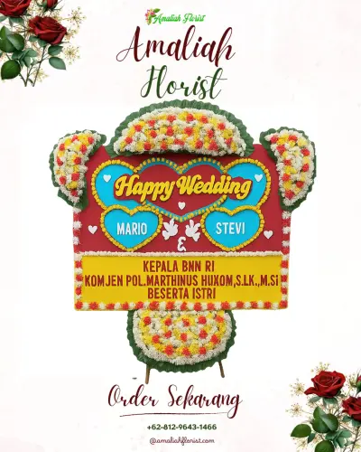 Karangan Papan Bunga Pernikahan kelapa indah